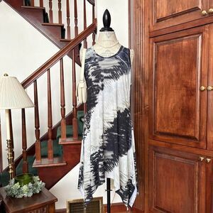 Blue Skies of Florida Free Fit Flowy Grey Black White Tie Dye Indie SunDress